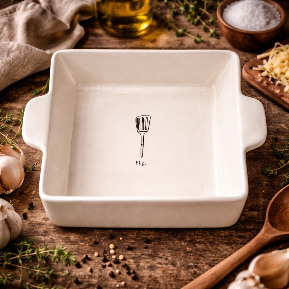 Rae Dunn Sketch FLIP Spatula Square Baking Dish‎